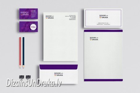 Vizītkartes, veidlapas un aploksnes kā uzņēmuma stila grāmata paraugs